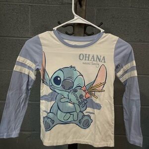 Disney Stitch Long Sleeve Shirt - Light Blue and White
